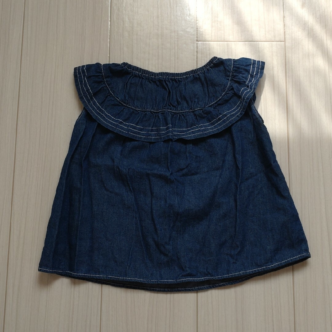 GU(ジーユー)の110cm GUデニム風トップス キッズ/ベビー/マタニティのキッズ服女の子用(90cm~)(Tシャツ/カットソー)の商品写真