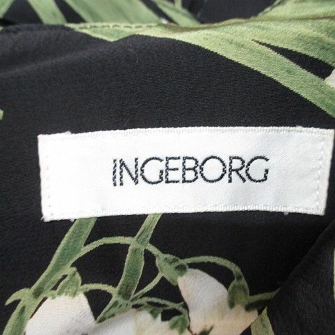 INGEBORG(インゲボルグ)のインゲボルグ 花柄 半袖 ロング丈 フレアワンピ 黒系 ブラック ベルト 裏地 レディースのワンピース(ロングワンピース/マキシワンピース)の商品写真