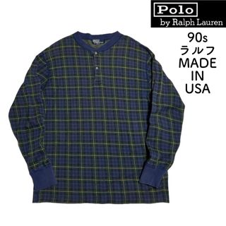 POLO RALPH LAUREN - USA製 90s ポロラルフローレン チェック柄 ヘンリーネック カットソー