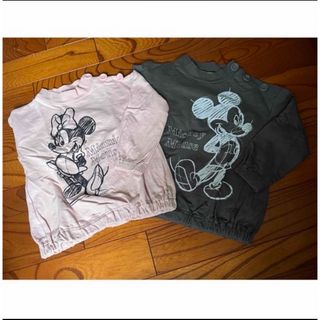 ディズニー(Disney)のスタンドカラー　ミッキー&ミニー　裏毛トレーナー　2点セット(Tシャツ/カットソー)