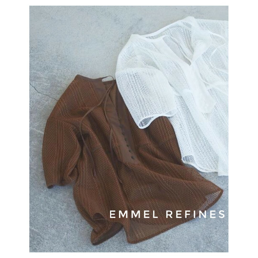 EMMEL REFINES(エメルリファインズ)の美品 エメルリファインズ ストライプ レース ブラウス 前後2way ブラウン レディースのトップス(シャツ/ブラウス(半袖/袖なし))の商品写真