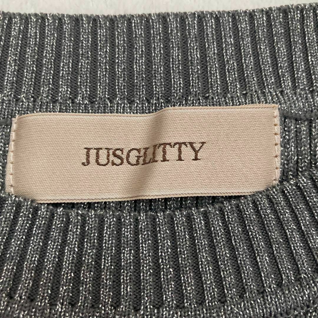 JUSGLITTY(ジャスグリッティー)の美品✨ JUSGLITTY ラメベルスリーブリブニット グレー レディースのトップス(ニット/セーター)の商品写真