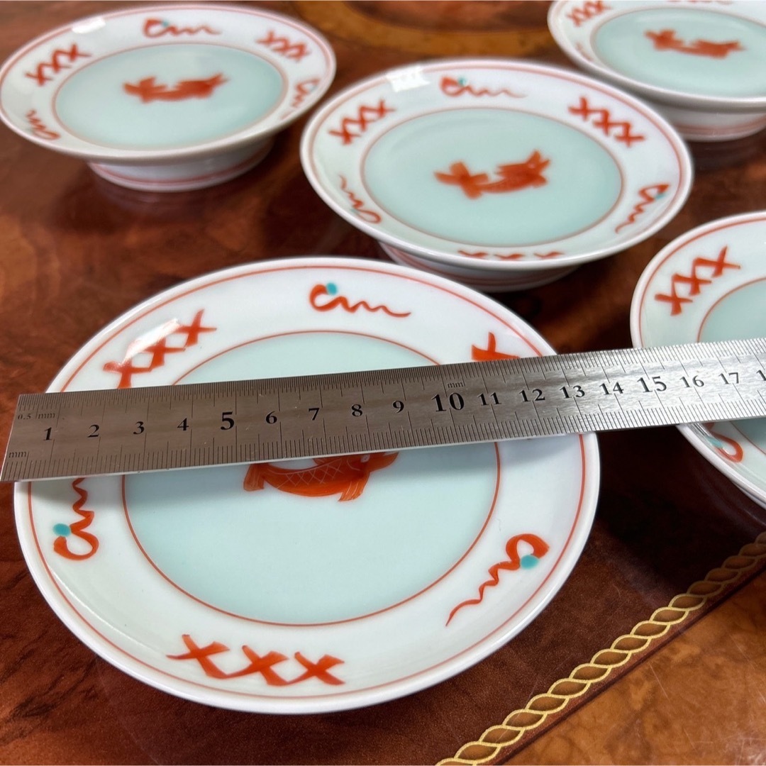 たち吉 - たち吉 赤絵魚紋 青磁 高台皿 5枚セット 銘々皿 小皿 たち吉 - たち吉 赤絵魚紋 青磁 高台皿 5枚セット 銘々皿 小皿