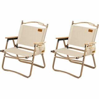 【色: beige/2個-D】アウトドア チェア キャンプ 椅子 木目調フレーム(テーブル/チェア)