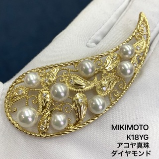 ミキモト(MIKIMOTO)のミキモト　K18YG アコヤ真珠　ダイヤモンド　ブローチ(ブローチ/コサージュ)