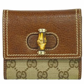 グッチ(Gucci)の本物 グッチ GUCCI バンブー 折財布 コンパクトウォレット GGキャンバス レザー ベージュ ブラウン 138038 Bamboo 財布 ウォレット 中古(財布)