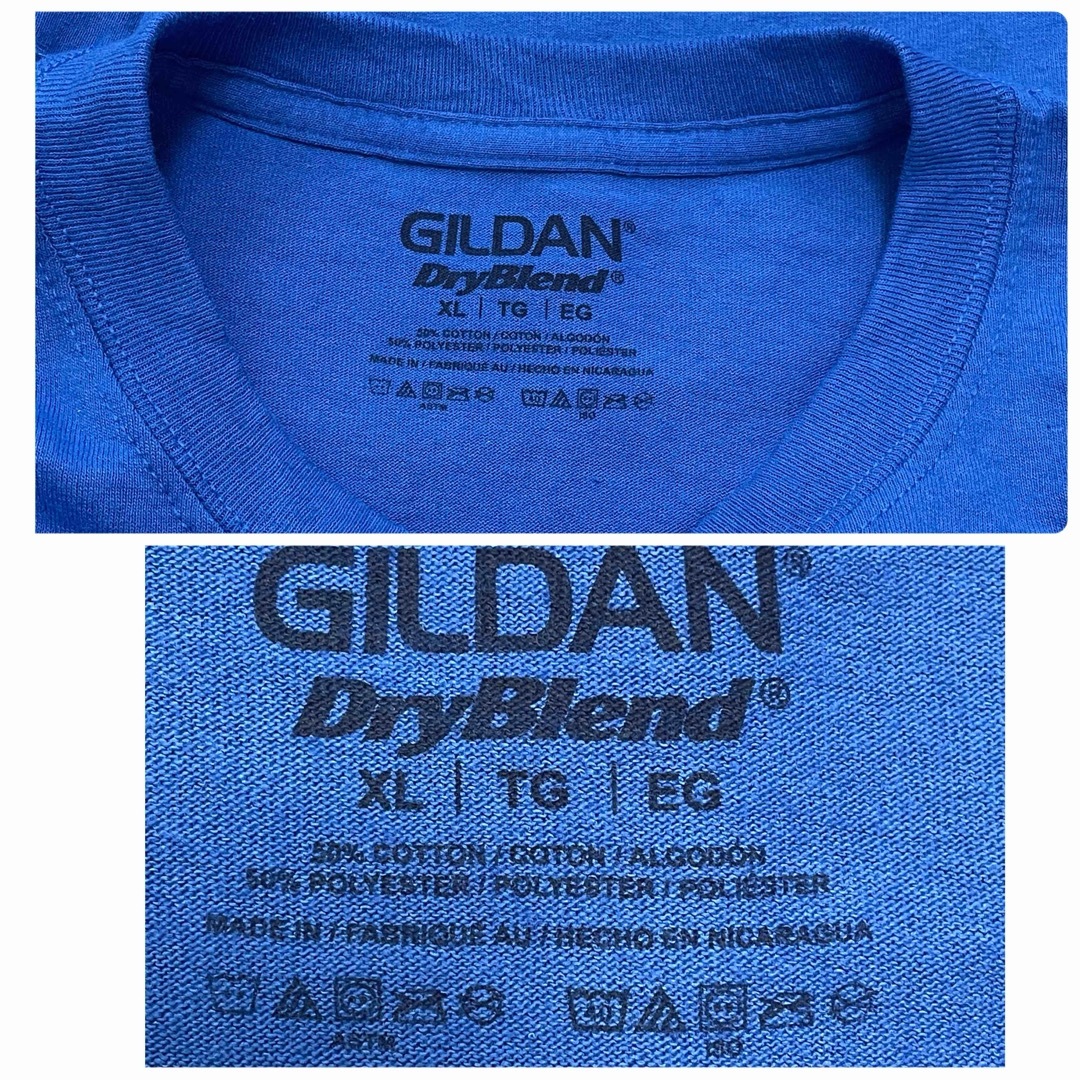 GILDAN(ギルタン)のUS古着 ギルダン クールネック プリント 半袖Tシャツ XLブルー 青  メンズのトップス(Tシャツ/カットソー(半袖/袖なし))の商品写真