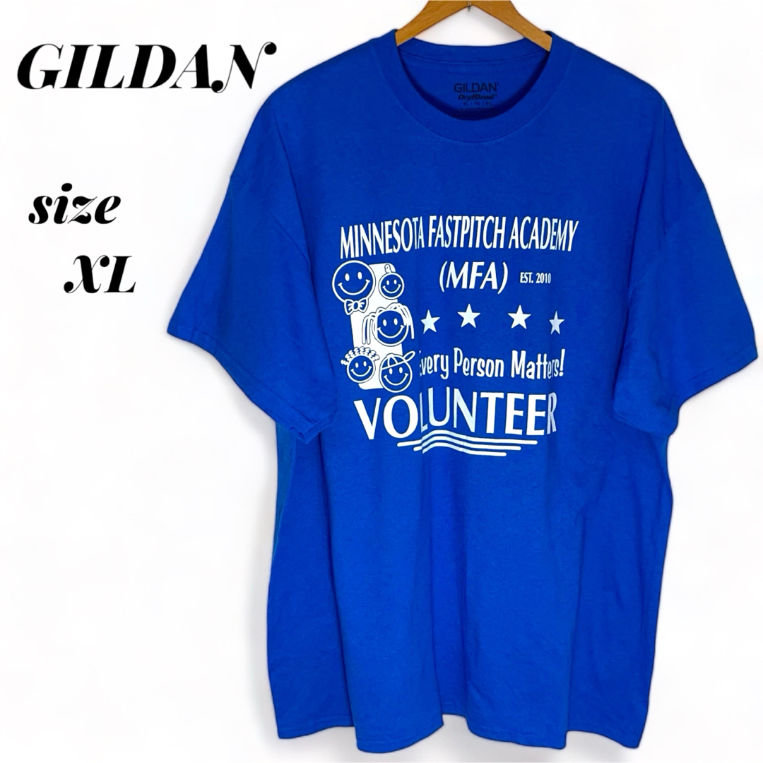 GILDAN(ギルタン)のUS古着 ギルダン クールネック プリント 半袖Tシャツ XLブルー 青  メンズのトップス(Tシャツ/カットソー(半袖/袖なし))の商品写真