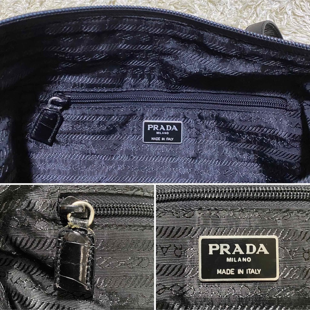 PRADA(プラダ)のPRADA プラダ トートバッグ 肩掛け ナイロン 三角ロゴ 持ち手型押し 黒 レディースのバッグ(ショルダーバッグ)の商品写真