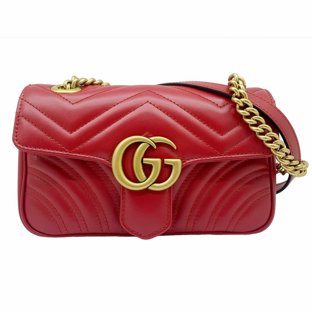 Gucci(グッチ)のGUCCI　グッチ GGマーモント キルティング ミニ バッグ ショルダー レザー レッド 赤　446744 チェーン ダブルG 赤 斜め掛け ロゴ レディース レディースのバッグ(ショルダーバッグ)の商品写真