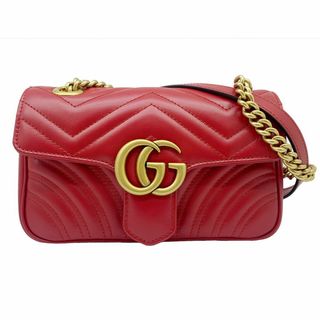 グッチ(Gucci)のGUCCI　グッチ GGマーモント キルティング ミニ バッグ ショルダー レザー レッド 赤　446744 チェーン ダブルG 赤 斜め掛け ロゴ レディース(ショルダーバッグ)