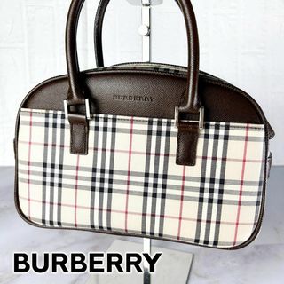 バーバリー(BURBERRY)の【良品】バーバリー　ミニボストン　ハンドバック　ノバチェック　ダークブラウン(ハンドバッグ)