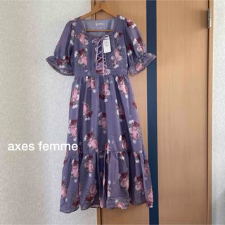 アクシーズファム(axes femme)のお値下げ　axes femme  タグ付き新品✨ミルフィーユローズ柄ワンピース(ロングワンピース/マキシワンピース)