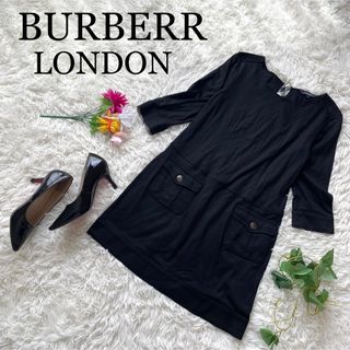 バーバリー(BURBERRY)の【美品】バーバリーロンドン　チュニックワンピース　ノバチェック　ボタン(ひざ丈ワンピース)