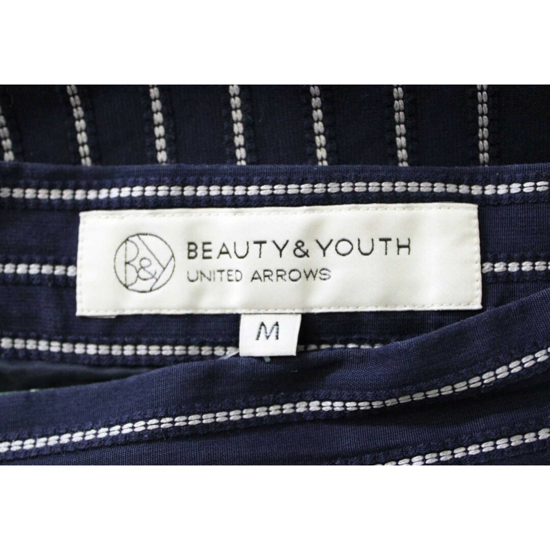 BEAUTY&YOUTH UNITED ARROWS(ビューティアンドユースユナイテッドアローズ)の●BEAUTY&YOUTH/ビューティ＆ユース/ユナイテッドアローズ●ストライプスカート/膝丈 ネイビー/紺 レディース M【中古】春夏 615032 レディースのスカート(その他)の商品写真