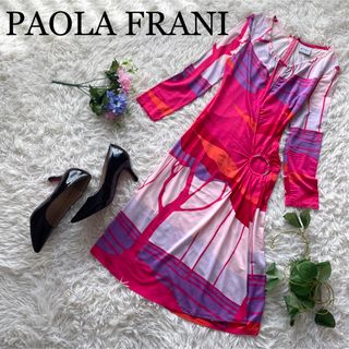 パオラフラーニ(PAOLA FRANI)の【美品】パオラフラーニ　総柄ロングワンピース　リング　イタリア製(ひざ丈ワンピース)