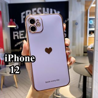 iPhone12ケース　パープル　ハート　カバー　シンプル　可愛い　韓国　大人気(iPhoneケース)