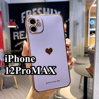 iPhone12ProMAXケース　パープル　ハート　カバー　可愛　韓国　大人気(iPhoneケース)