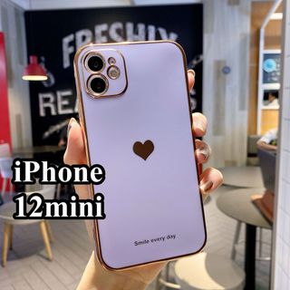 iPhone12miniケース　パープル　ハート　カバー　可愛い　韓国　大人気(iPhoneケース)