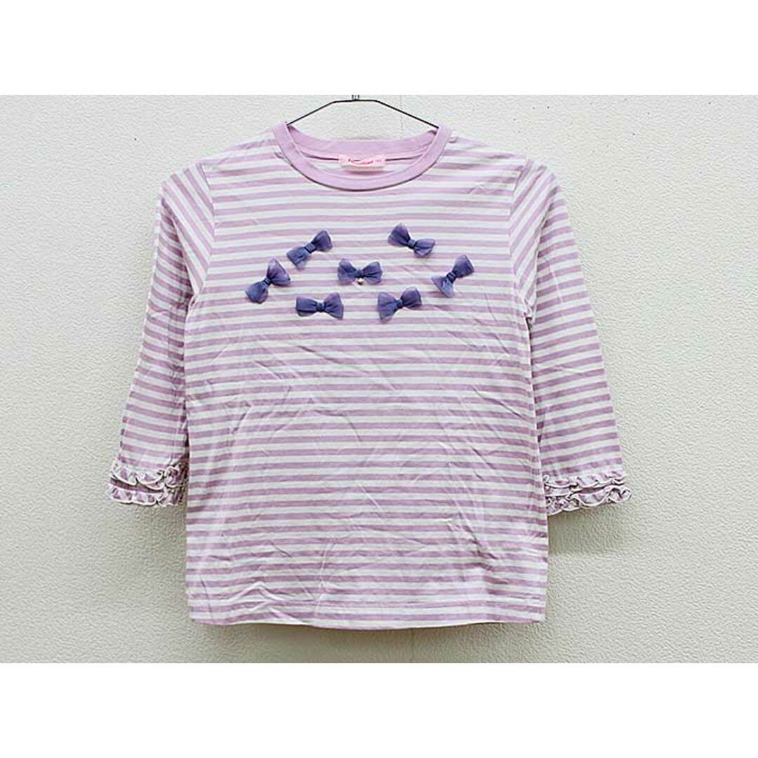 familiar(ファミリア)の【春物 新入荷!】▼ファミリア/familiar▼150cm 長袖Tシャツ/長袖カットソー/ロンT  薄紫×白×青系 七分袖【中古】 子供服 キッズ ジュニア 女の子 春 tops 123042 キッズ/ベビー/マタニティのキッズ服女の子用(90cm~)(Tシャツ/カットソー)の商品写真