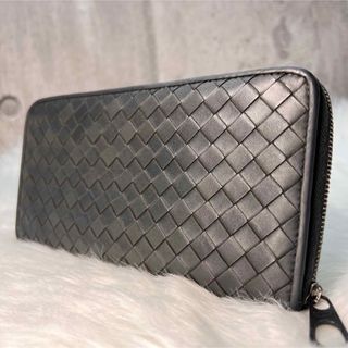 ボッテガヴェネタ(Bottega Veneta)の極美品 近代 ボッテガヴェネタ イントレチャート 長財布 ラウンド ダークグレー(長財布)