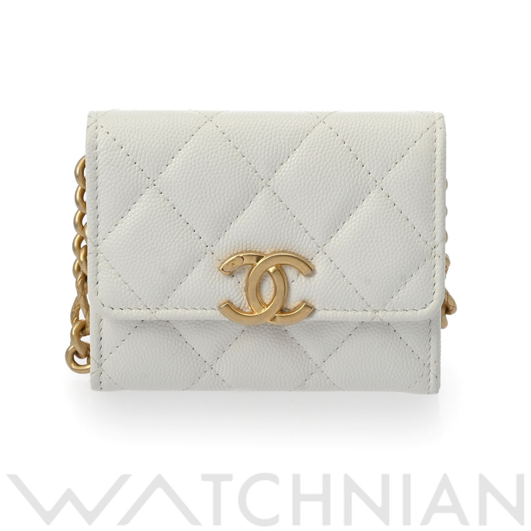 CHANEL(シャネル)の中古 シャネル CHANEL 31番台 レディース カードケース マトラッセ ホワイト /ヴィンテージ調ゴールド金具 グレインドカーフスキン レディースのファッション小物(パスケース/IDカードホルダー)の商品写真