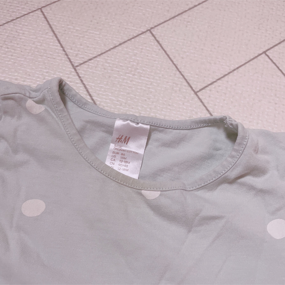 H&M(エイチアンドエム)のH&M ロンパース 80 ミント ピンク 半袖 2枚セット キッズ/ベビー/マタニティのベビー服(~85cm)(ロンパース)の商品写真