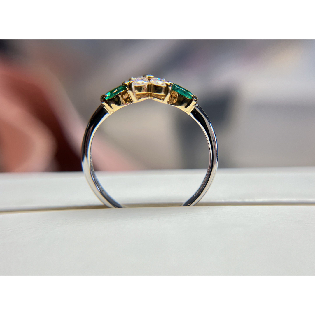 [新品同様]Pt900/K18YGプラチナ天然ダイヤモンドエメラルド指輪誕生石 レディースのアクセサリー(リング(指輪))の商品写真