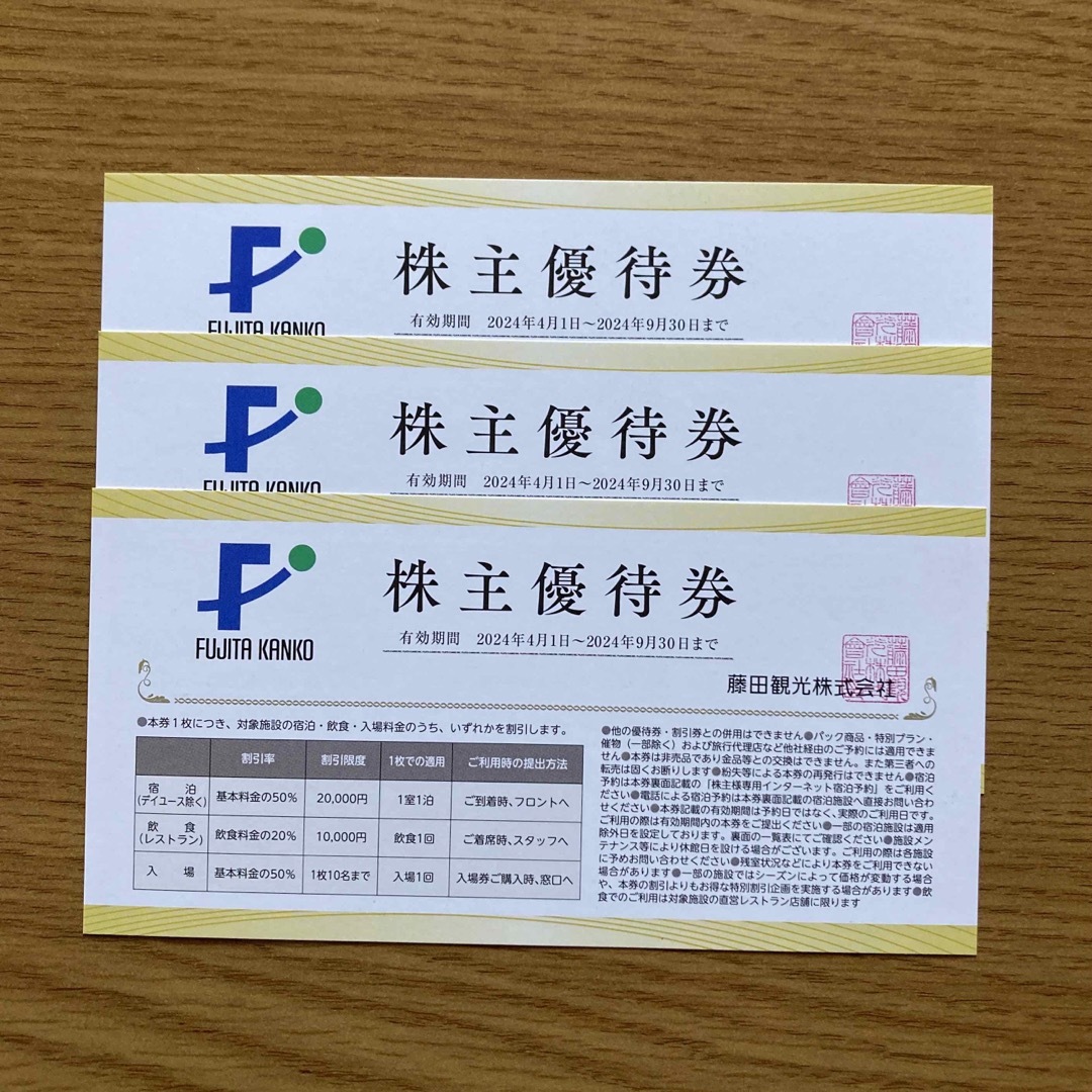 藤田観光 株主優待券3枚 チケットの優待券/割引券(その他)の商品写真