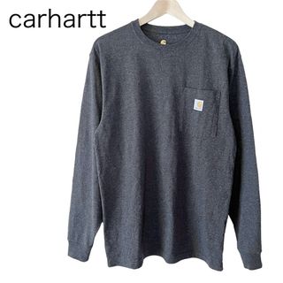 carhartt - カーハート 胸ポケット コットン ロンT グレー系 S ワンポイント Uネック