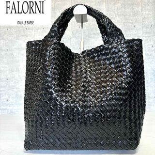 ファロルニ(FALORNI)の【美品】FALORNI イントレチャート ブラック パテントレザー ハンドバッグ(ハンドバッグ)