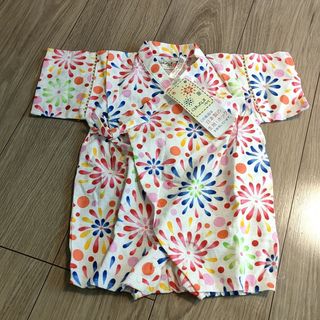 【新品タグ付き】甚平 ハッピ ロンパース　80cm 花火柄　ピンク　女の子用(甚平/浴衣)