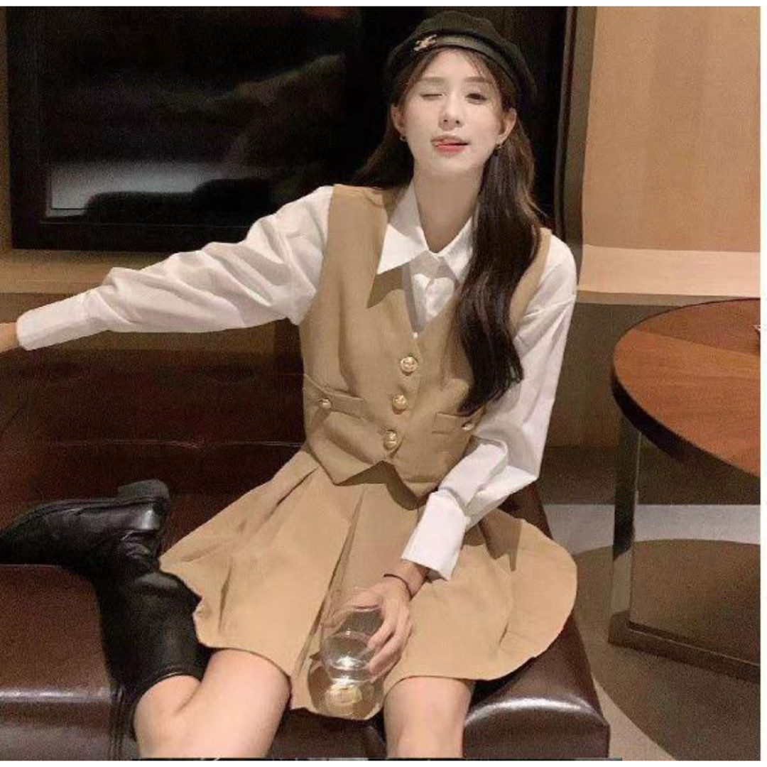 制服高校 女子 コスプレ 韓国制服 ブラウン　ベージュ　セット エンタメ/ホビーのコスプレ(衣装一式)の商品写真