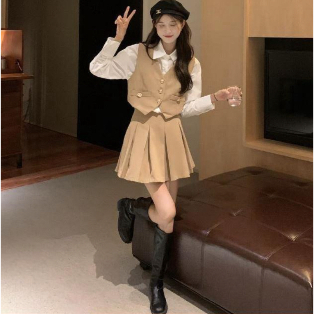 制服高校 女子 コスプレ 韓国制服 ブラウン　ベージュ　セット エンタメ/ホビーのコスプレ(衣装一式)の商品写真