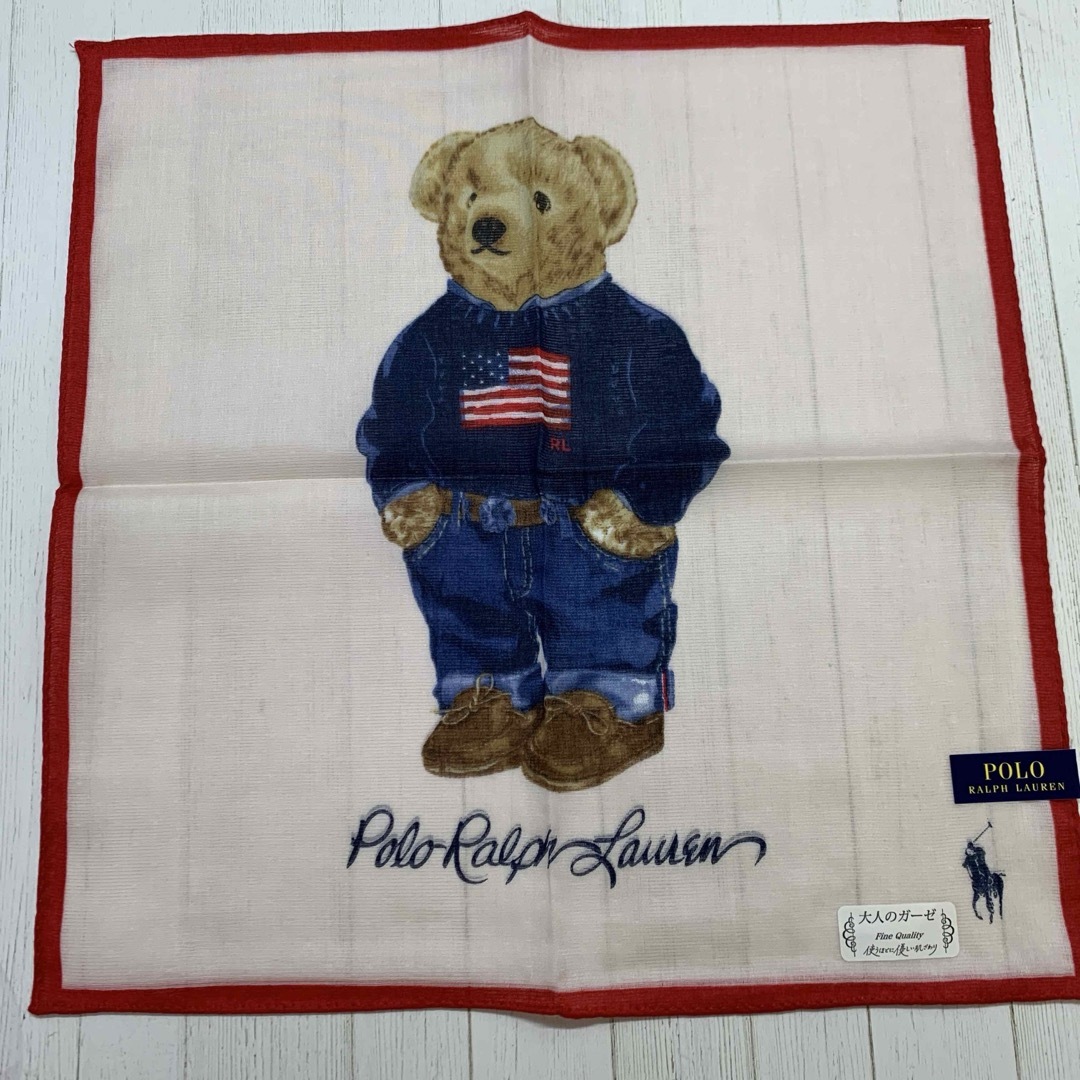 POLO RALPH LAUREN(ポロラルフローレン)のポロ　ラルフローレン　ポロベア ガーゼハンカチ ピンク レディースのファッション小物(ハンカチ)の商品写真