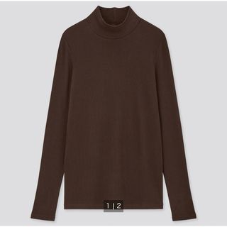 ユニクロ(UNIQLO)のユニクロ ブラウン リブハイネックT（長袖） トップス(ニット/セーター)