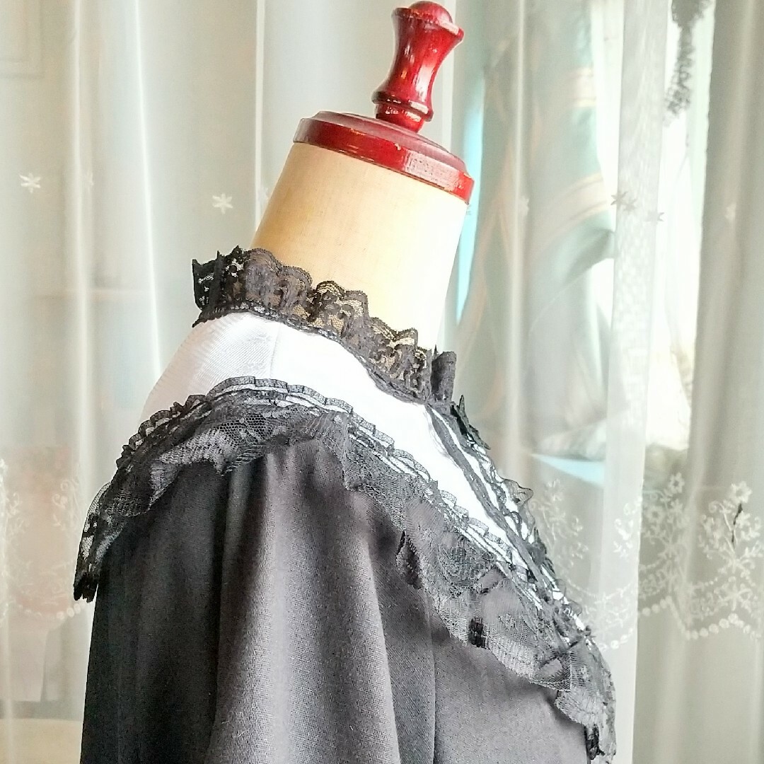 つけ襟-黒レースリボン ハンドメイドのファッション小物(その他)の商品写真