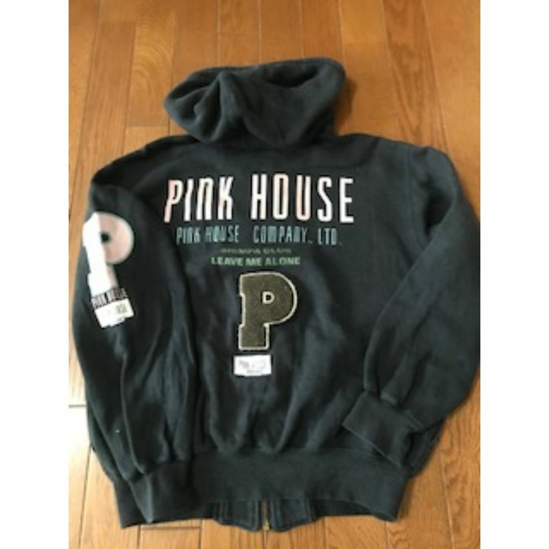 PINK HOUSE(ピンクハウス)のレア PINKHOUSE ジップアップ パーカー  ロゴプリント ワッペン 黒 レディースのトップス(パーカー)の商品写真