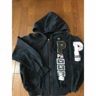 レア PINKHOUSE ジップアップ パーカー  ロゴプリント ワッペン 黒