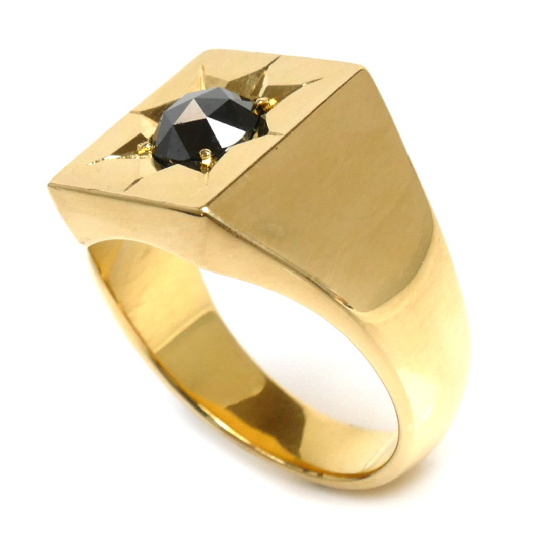 K18YG イエローゴールド 印台 リング・指輪 ブラックダイヤモンド1.194ct 21号 21.4g メンズ【中古】 メンズのアクセサリー(リング(指輪))の商品写真