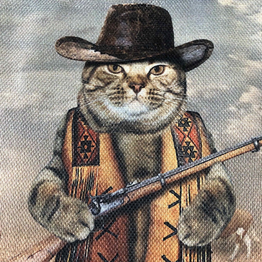 ハンドメイド ぺたんこBigトートバッグ 猫柄 荒野のネコ ハンドメイドのファッション小物(バッグ)の商品写真