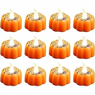 かぼちゃ ledキャンドル 12点セット ハロウィン (スパイダー模様)(その他)