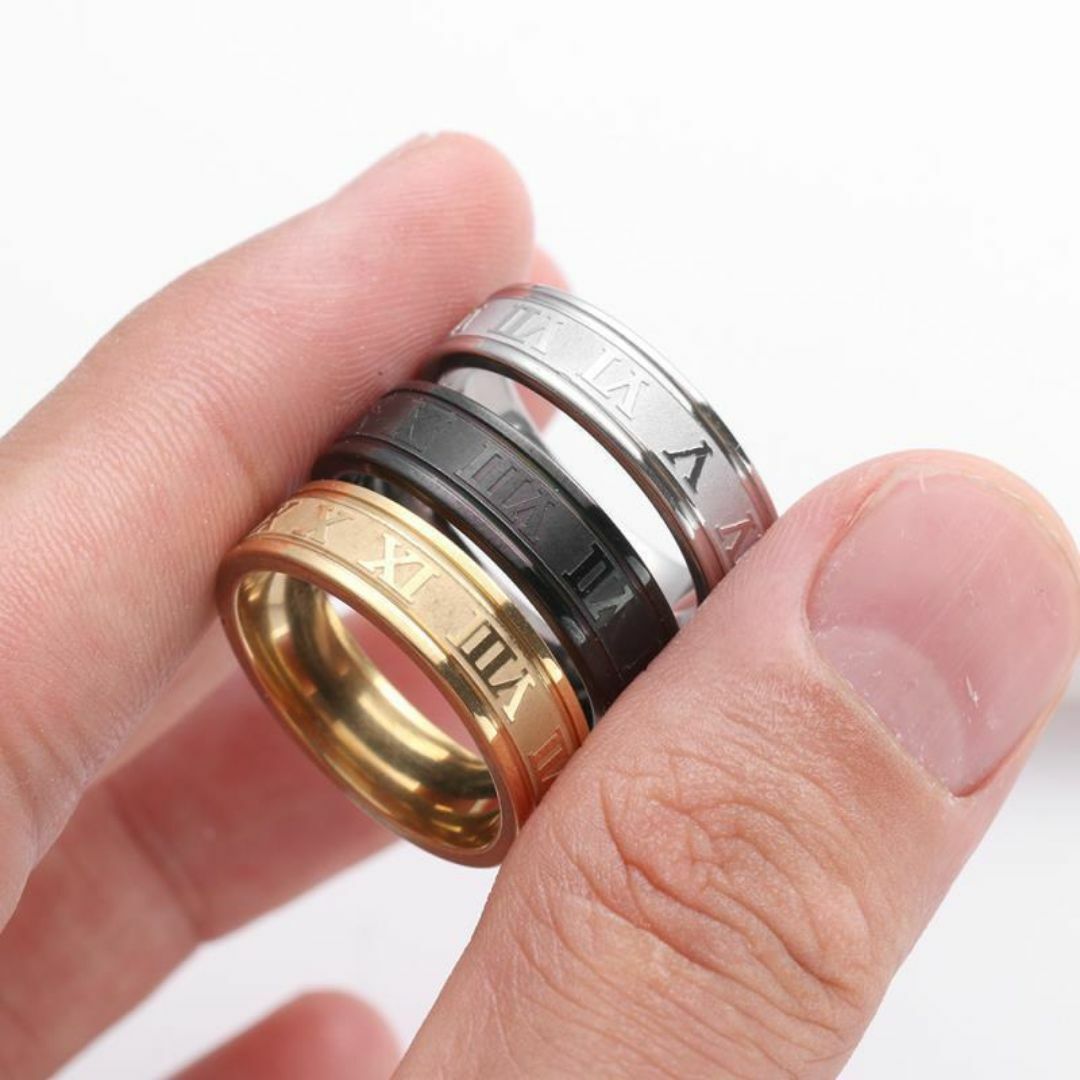 NO.33 指輪 幅6mm チタンリング ローマ数字 ブラック メンズのアクセサリー(リング(指輪))の商品写真