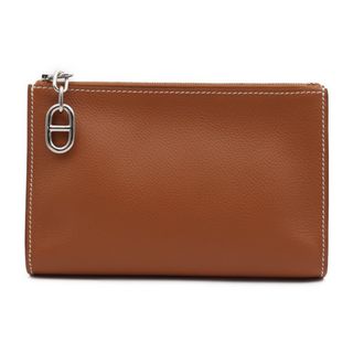 エルメス(Hermes)のHERMES エルメス  ジップアンゴー PM ポーチ セカンドバッグ  エバーカラー   ゴールド ブラウン系 シルバー金具  クラッチバッグ シェーヌダンクル B刻印 【本物保証】(クラッチバッグ)