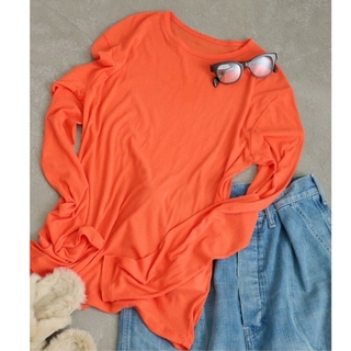 フレームワーク(FRAMeWORK)のFRAMeWORK コットンフライスシアークルーネックTシャツ オレンジ(カットソー(長袖/七分))
