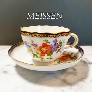 マイセン(MEISSEN)の美品★Meissen マイセン Ａカンテ カップ＆ソーサー 金彩 フラワーブーケ(食器)