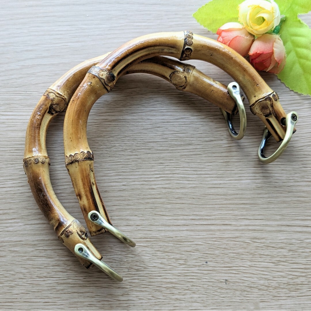 竹 バッグ 持ち手 取って バンブー ハンドル 和装 布 木 ネジ式金具 ハンドメイドの素材/材料(各種パーツ)の商品写真