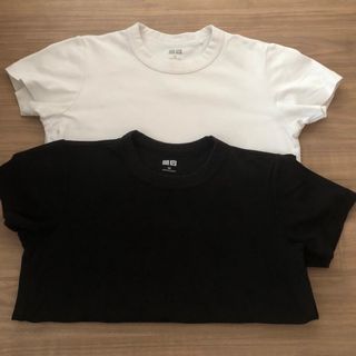 ユニクロ(UNIQLO)の２着セット　UNIQLO U レディース　クルーネックTシャツ　半袖　黒白M(Tシャツ(半袖/袖なし))