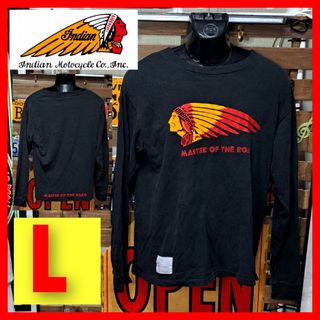 インディアンモトサイクル(Indian Motocycle)のインディアンモトサイクル　プリント　長袖　Tシャツ　ロンT L　ブラック　黒(Tシャツ/カットソー(七分/長袖))