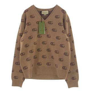 GUCCI グッチ ニット 655104 カシミヤ ウール ダブルG  Vネック ニット ブラウン ブラウン系【新古品】【未使用】【中古】